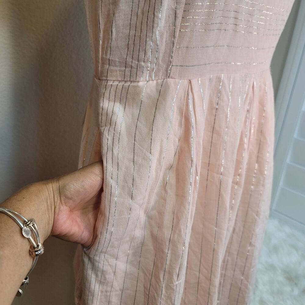 NWT PEYTON & PARKER Pink Silver Stripe English Country Garden Midi Dress Sz: S - Picture 6 of 16